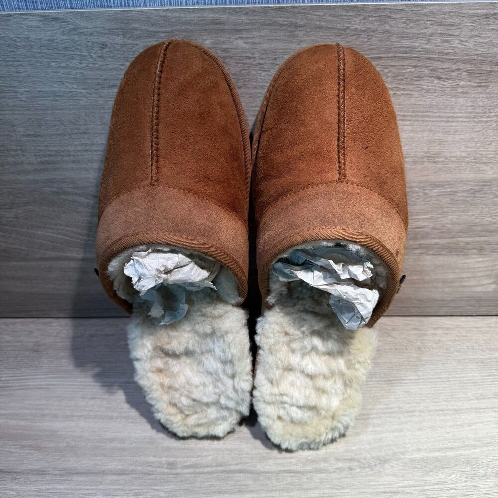 UGG Leisure Tan Chestnut Sheepskin Slip On Slippers Men's Size 12